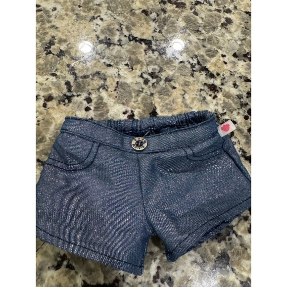 Build-A-Bear Workshop Other - Build-A-Bear Workshop Blue Sparkle Denim Shorts with Tail Hole Logo Button